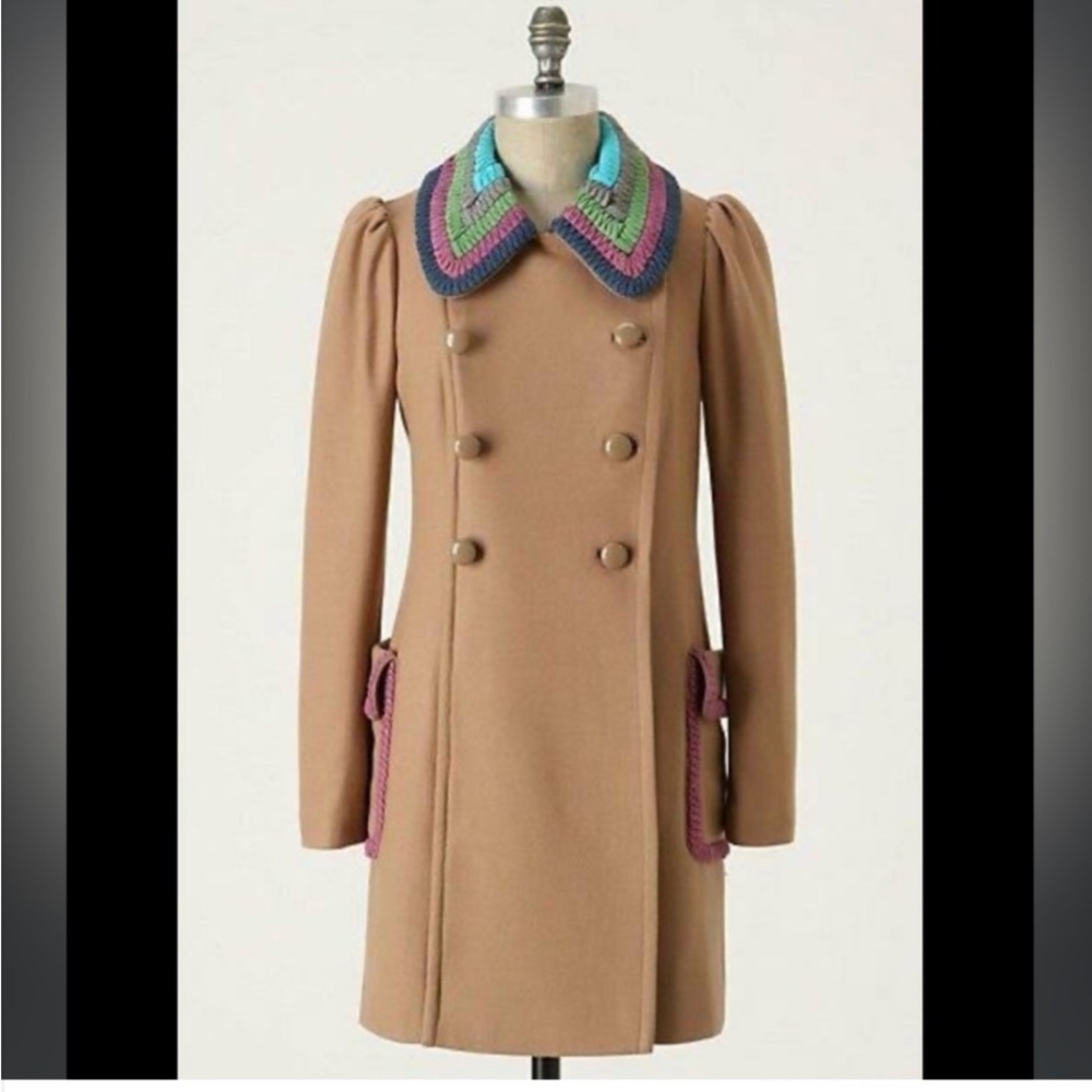 Plenty by Tracy Reese | Wool Blend Crochet Collar Coat, Camel, Size 0, GUC - Picture 9 of 16